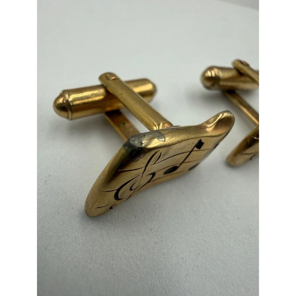 Vintage Hickok Music Note G Clef Gold Tone Cufflinks Musical Staff Toggle Back